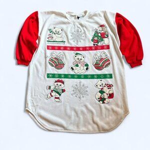 Vintage 90s Precious Gems Christmas Bear Sleep Shirt Dress OSFM